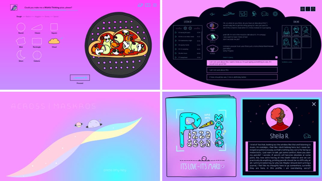 a compilation of graphics i made for a game that's currently in development at owly crow. the images feature pizza, planets, and characters.
