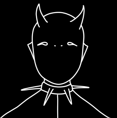 avatar commission for ckiyme showing a line drawing of a demonic character with two horns, no nose, no mouth.